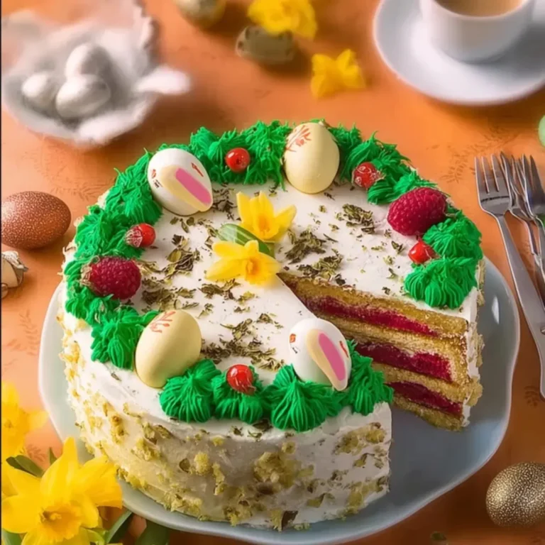 Bunte Ostertorte mit Himbeerfüllung