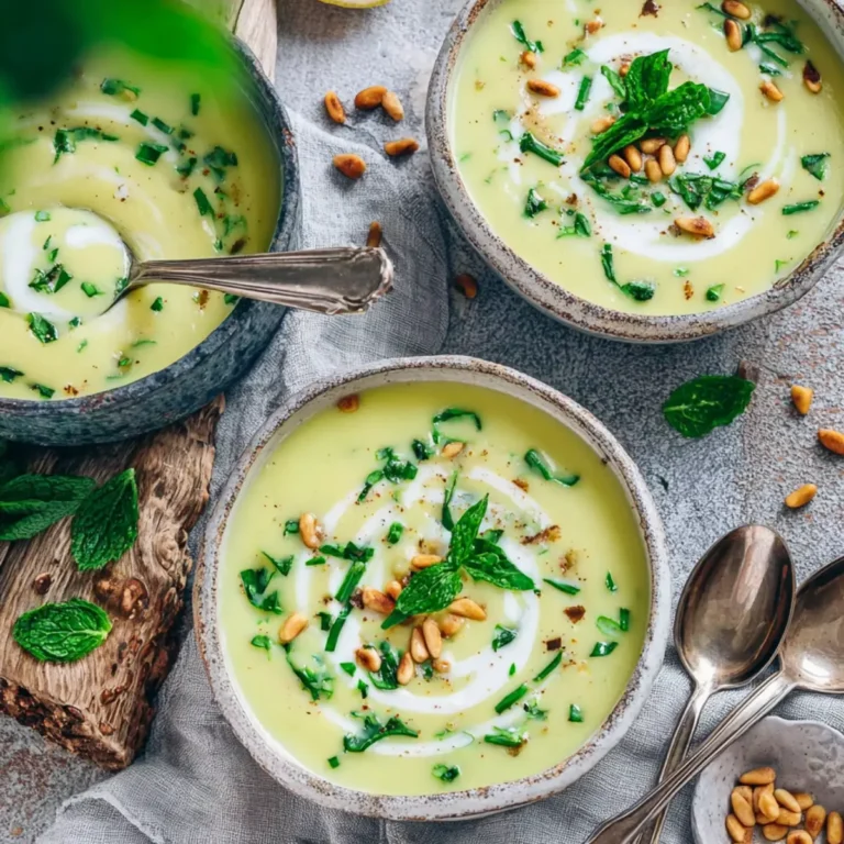 Cremige Kartoffel Bärlauchsuppe mit Pinienkernen
