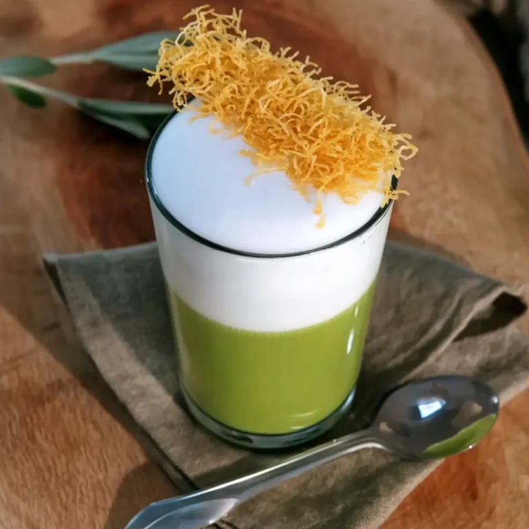 Erbsen Latte Macchiato mit Parmesan Chip