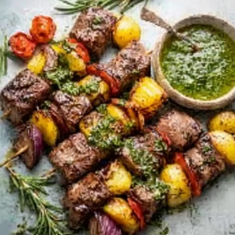 Filet und Kartoffelspieße mit Rosmarin Chimichurri
