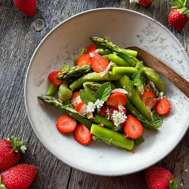 Grüner Spargel Salat mit Erdbeeren