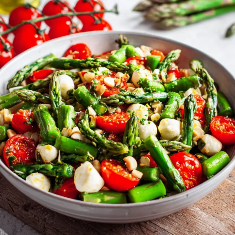 Grüner Spargel Salat mit Tomaten und Mozzarella