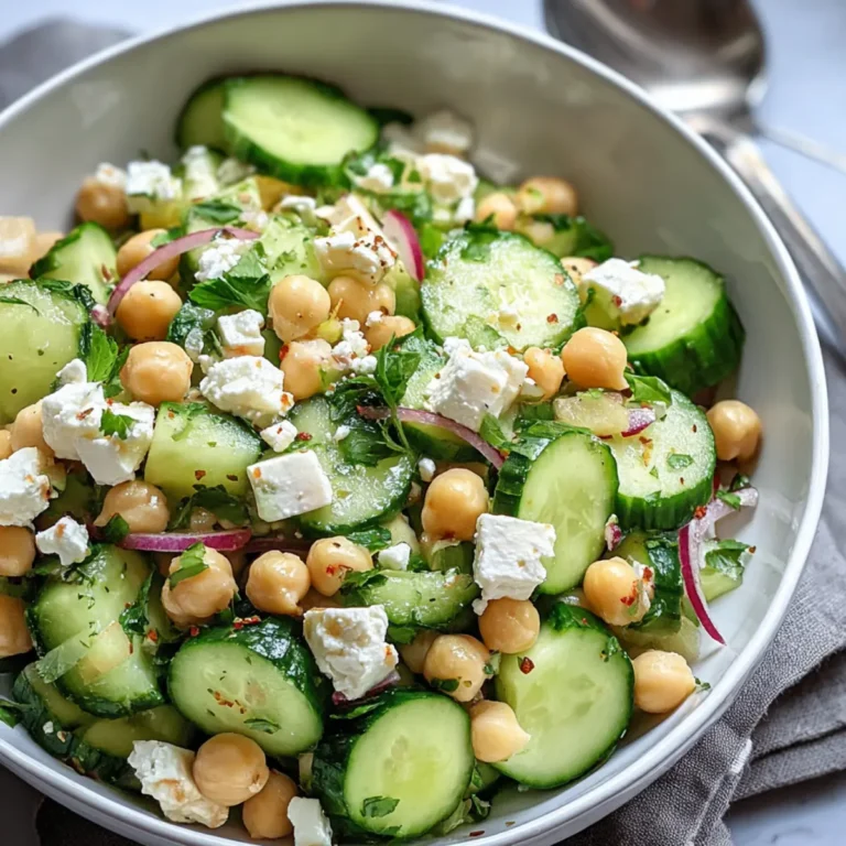 Gurkensalat mit Feta und Kichererbsen