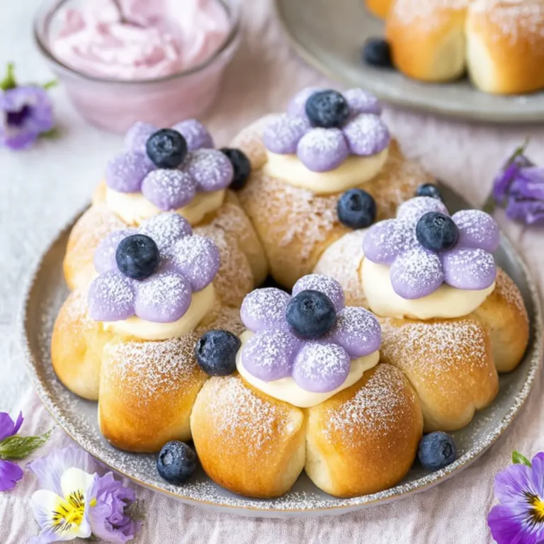 Hefeteig Blumen mit Puddingfüllung