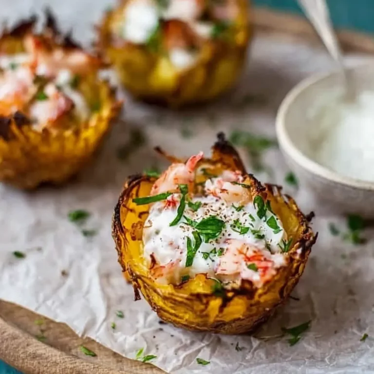 Kartoffelnester mit Krabben und Sour Cream