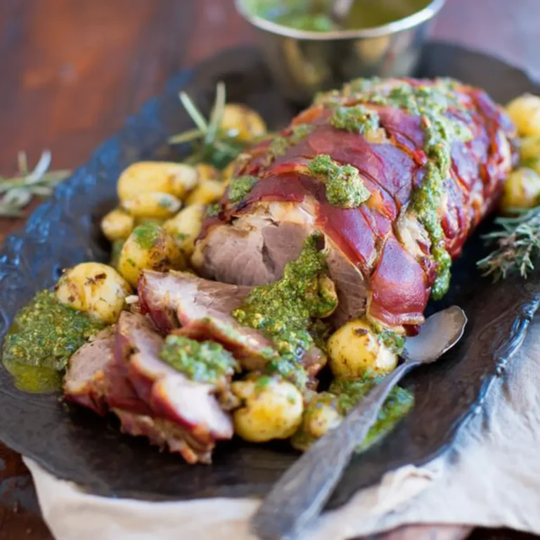 Schweinebraten im Kräuter Schinken Mantel