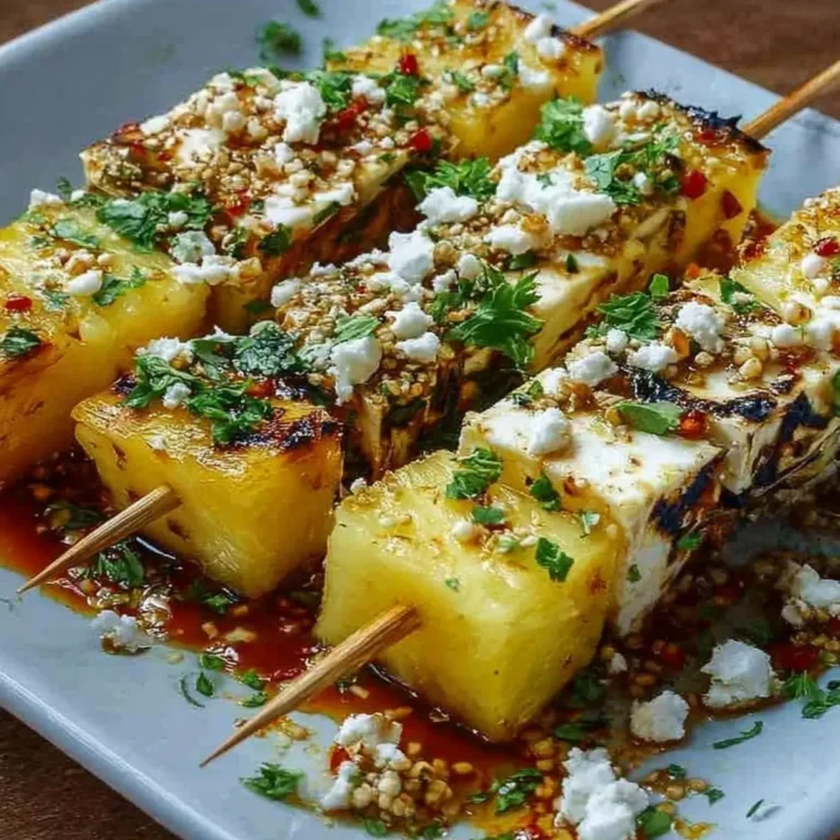 Ananas Feta Spieße mit Chilihonig & Zitronenzeste