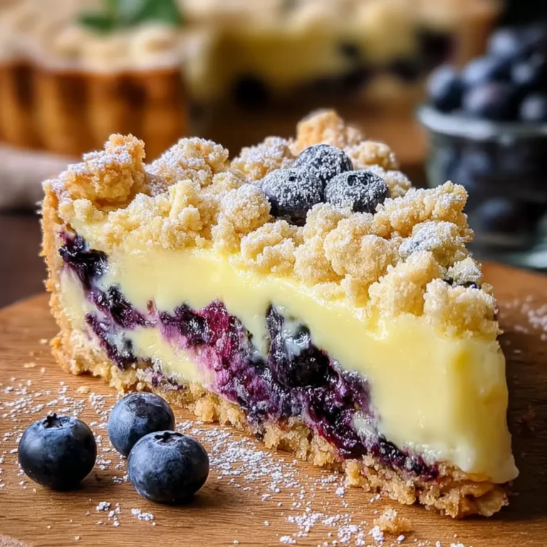 Blaubeerkuchen mit Pudding und Streusel