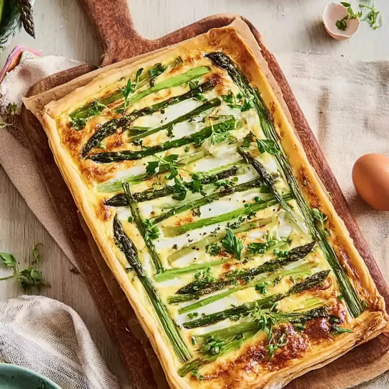 Blätterteigtarte mit grünem Spargel