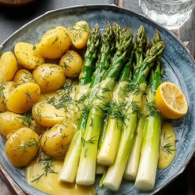 Grüner Spargel mit Zitronen Buttersauce und Kartoffeln