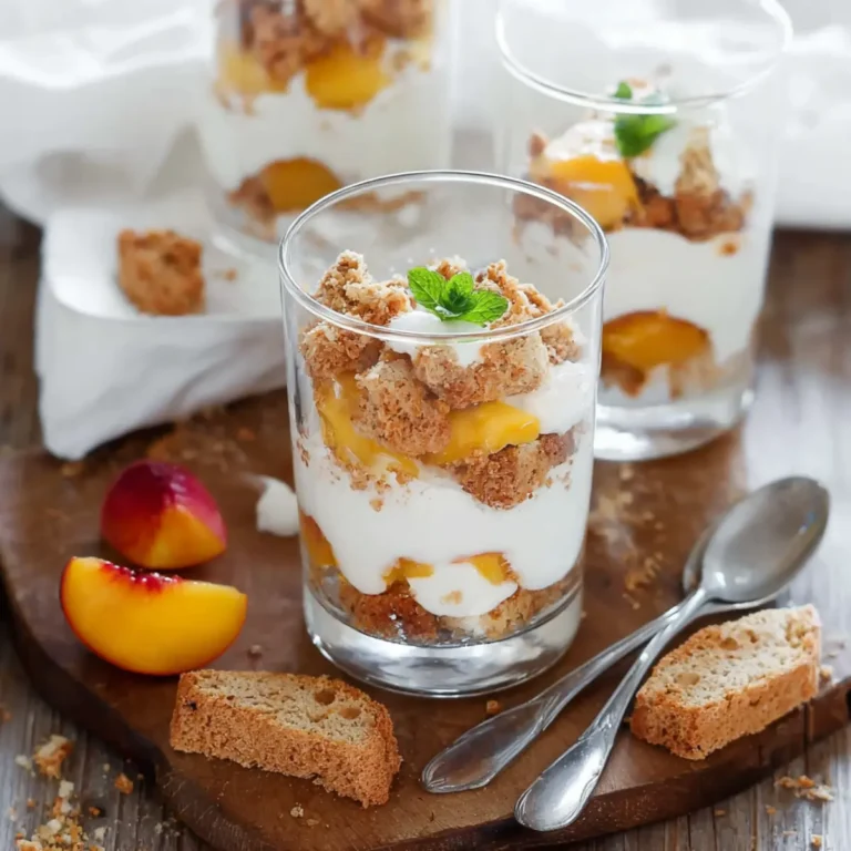 Joghurt Cantuccini Dessert mit Pfirsichen