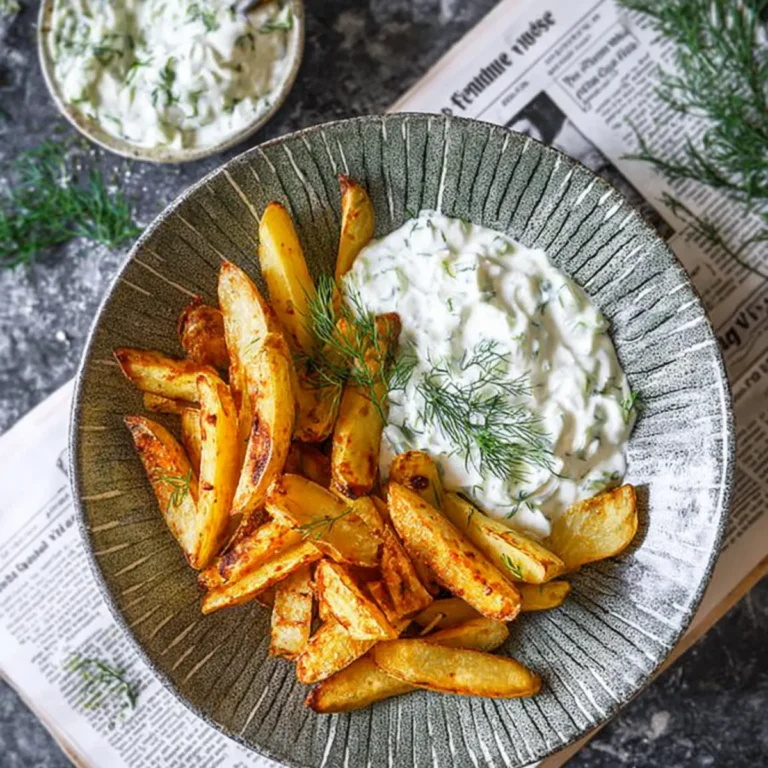 Kartoffelspalten mit Gurkendip