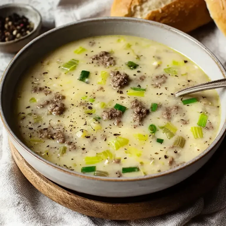 Käse Lauch Suppe mit Hackfleisch