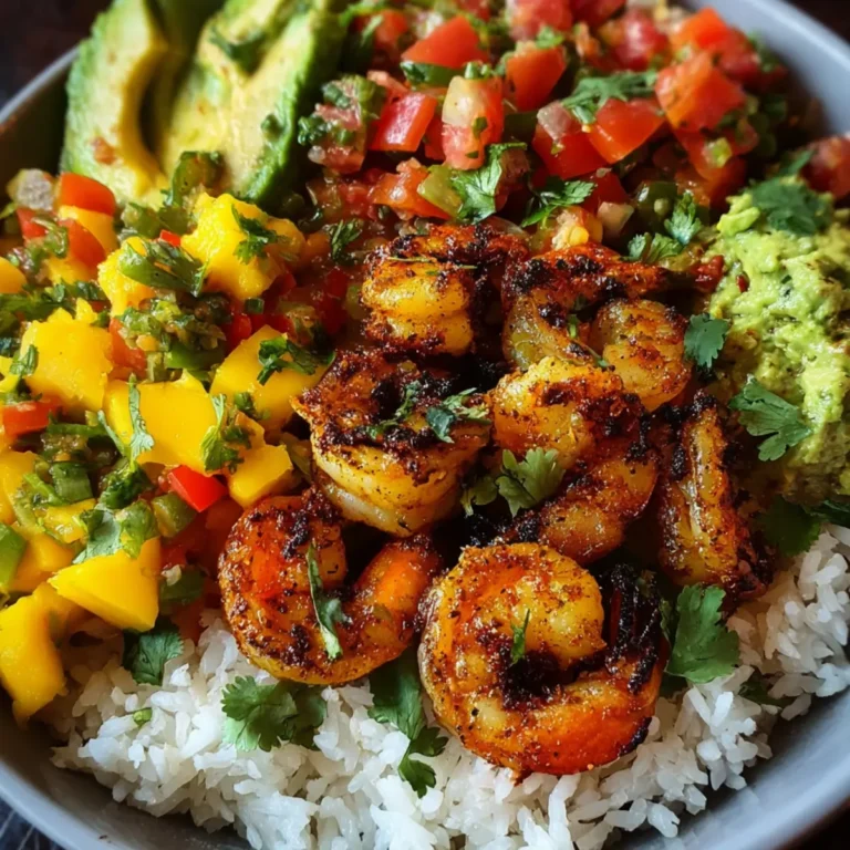 Pikante Garnelen und Mango Salsa Reisbowl