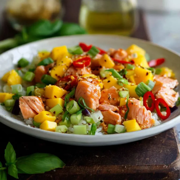 Reissalat mit Lachs und Mango