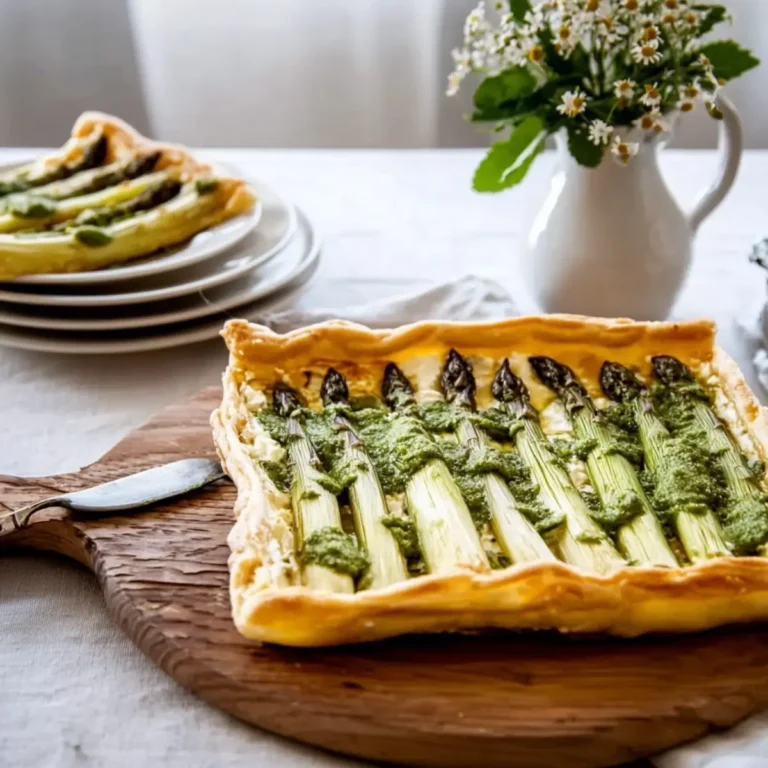 Spargeltartes vom Blech mit Blätterteig und Feta