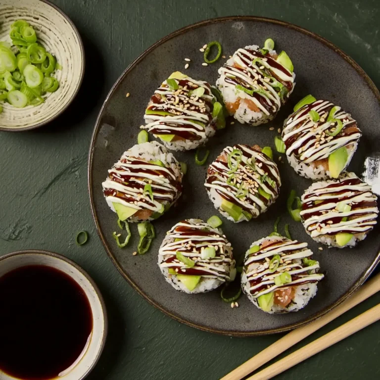 Sushi Reisbällchen mit Lachs und Avocado