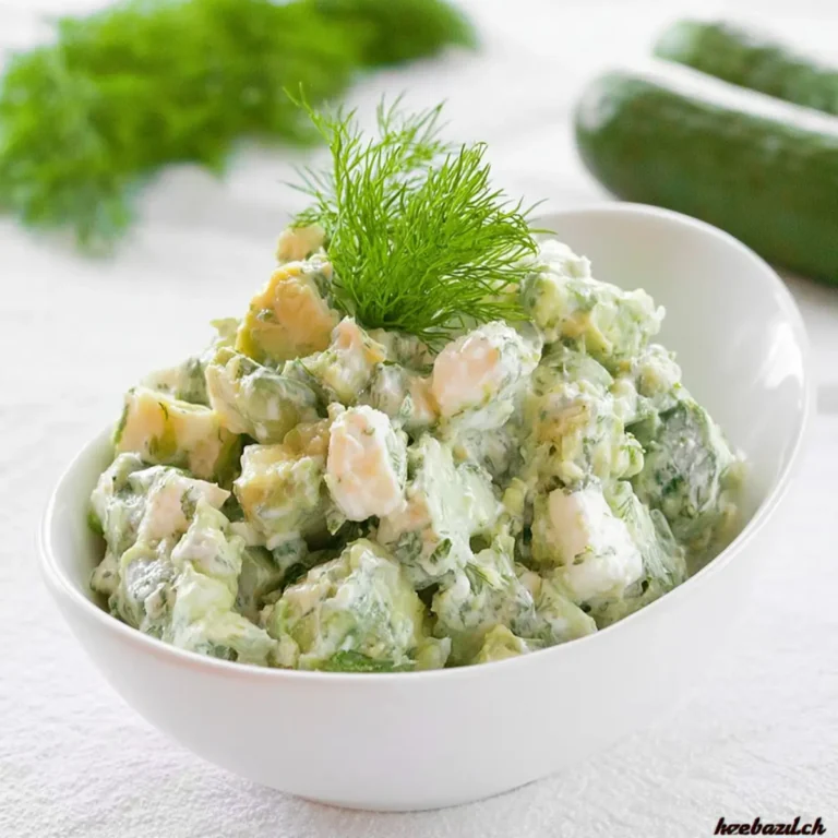 Cremiger Sommer Salat mit Gurke, Avocado, Feta und Dill