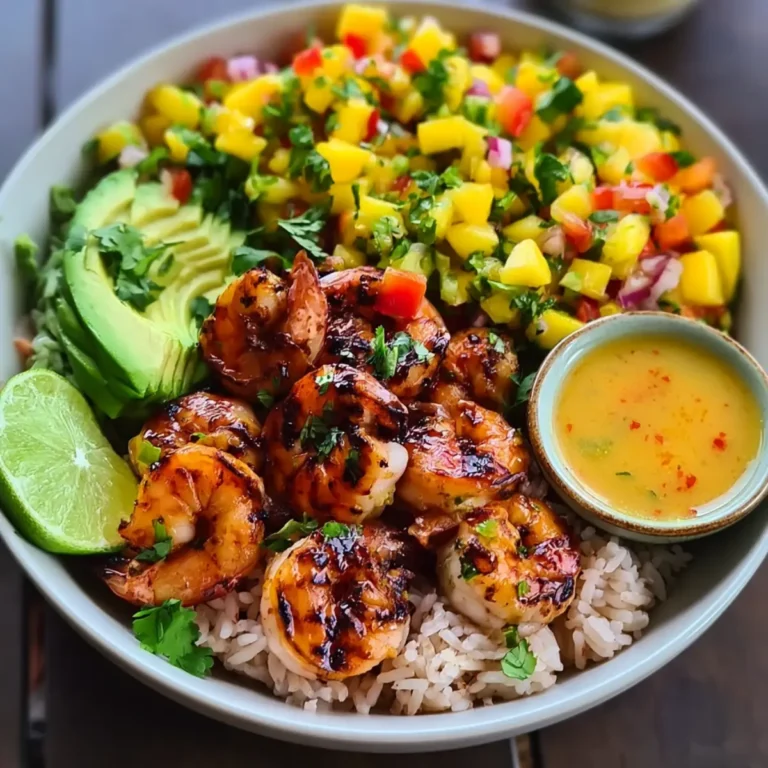 Garnelen und Avocado Bowls mit Mango Salsa und Limetten Chili Sauce
