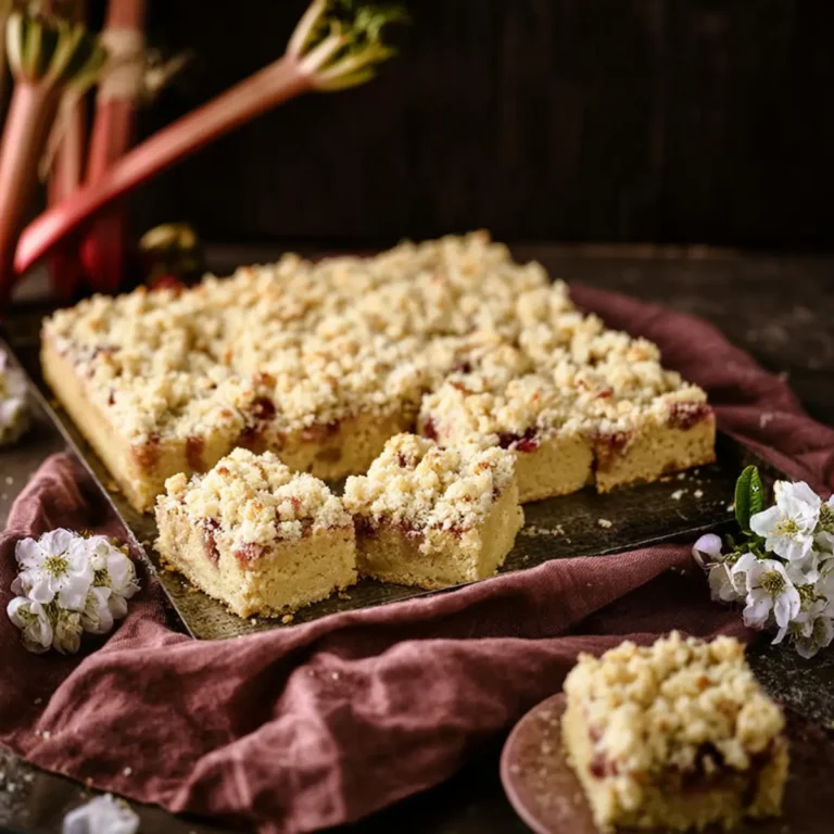Rhabarberkuchen vom Blech mit Streuseln