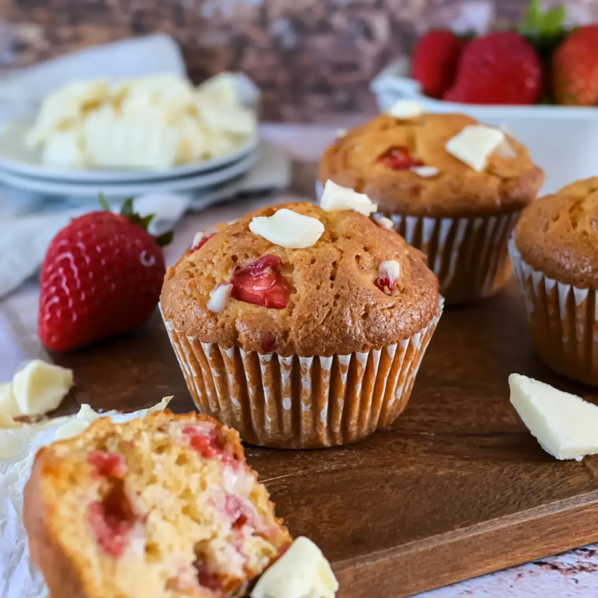 Erdbeer Muffins mit weißer Schokolade