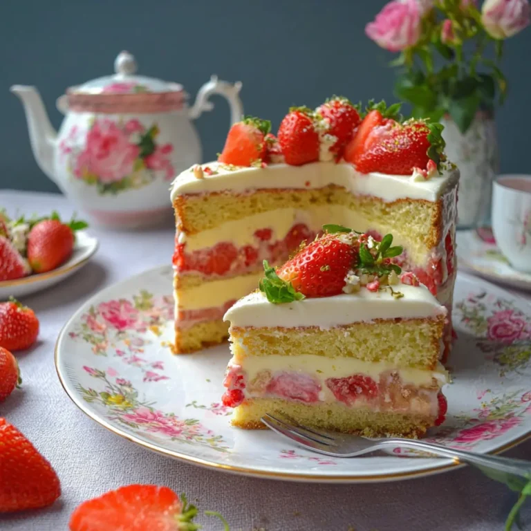 Erdbeerkuchen mit Pudding Creme und Biskuitboden