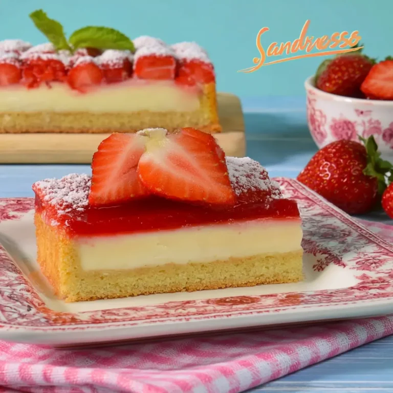Erdbeerschnitten mit Pudding Schmand Creme