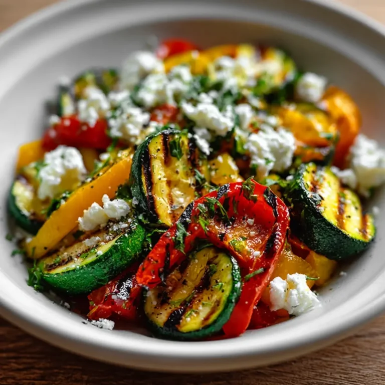 Gegrillter Zucchini Paprika Salat mit Feta