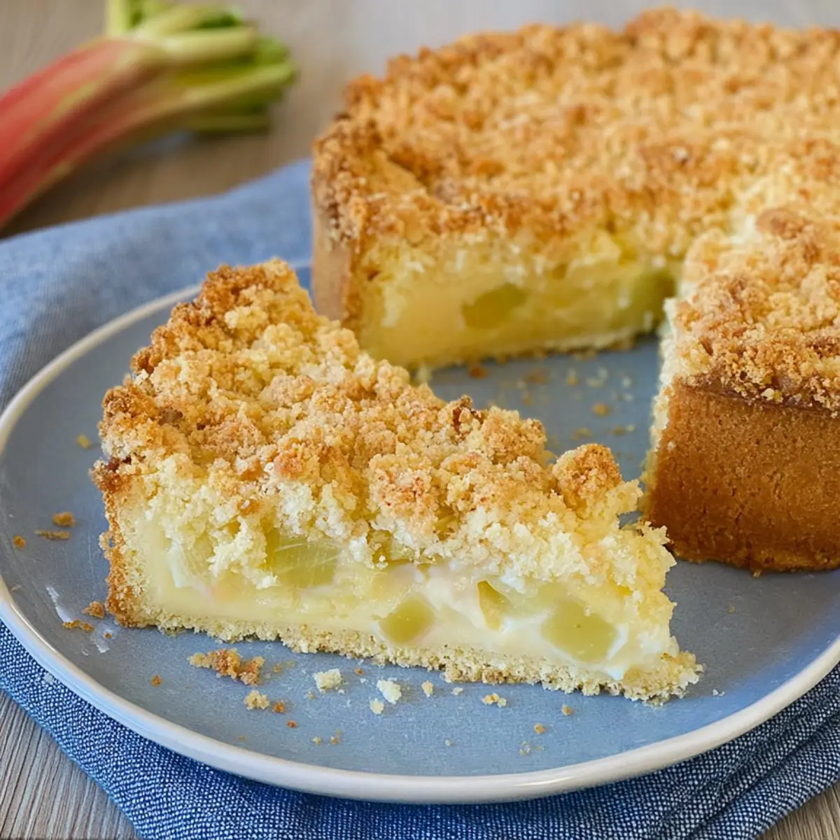 Rhabarber Pudding Streuselkuchen