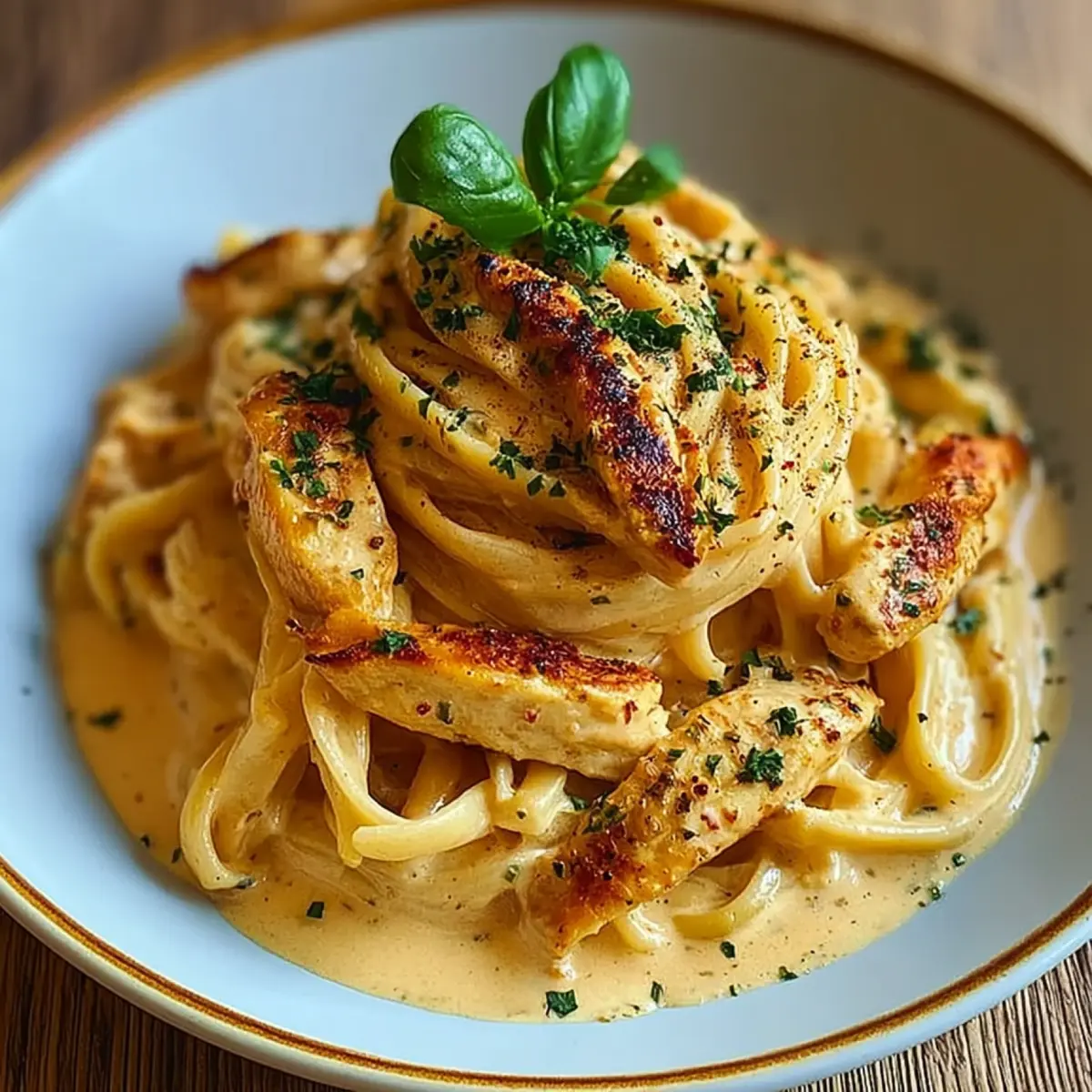 Cremige Hähnchen Alfredo Nudeln