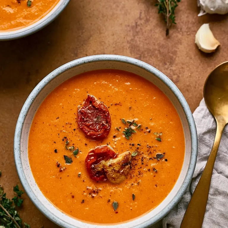 Cremige Tomatensuppe mit geröstetem Knoblauch
