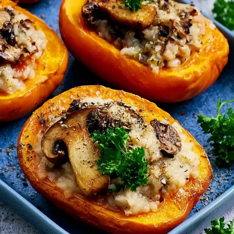 Gefüllter Hokkaido mit Pilzrisotto