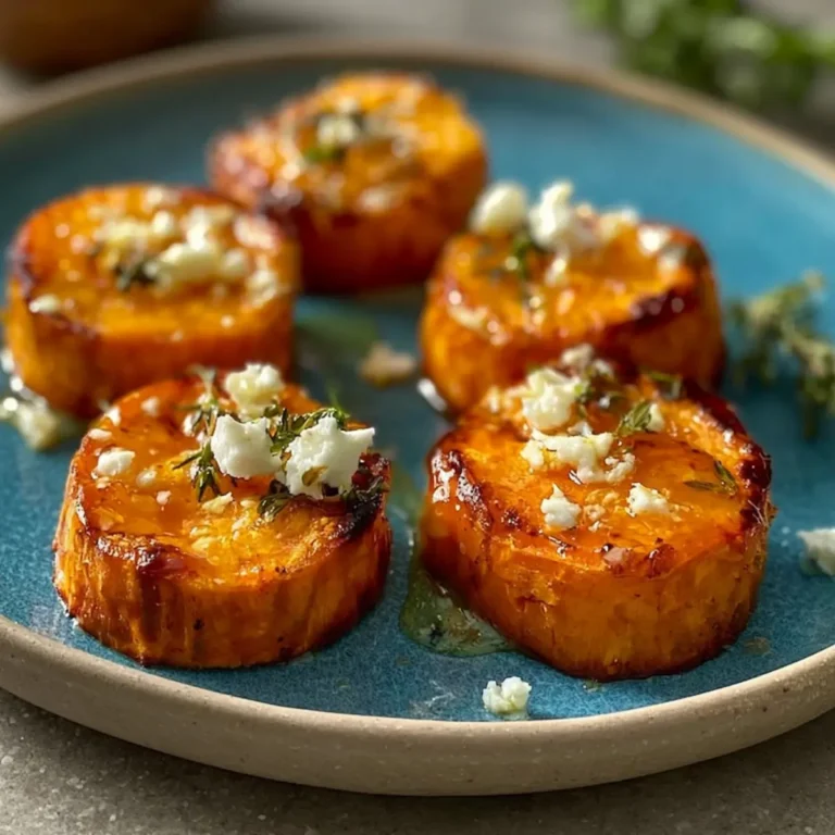 Geröstete Süßkartoffelscheiben mit Honig und Feta