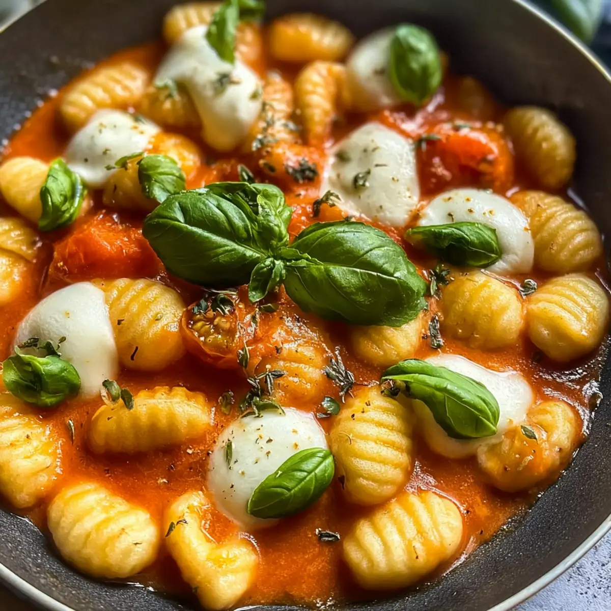 Gnocchi Pfanne mit Tomate, Mozzarella und Basilikum