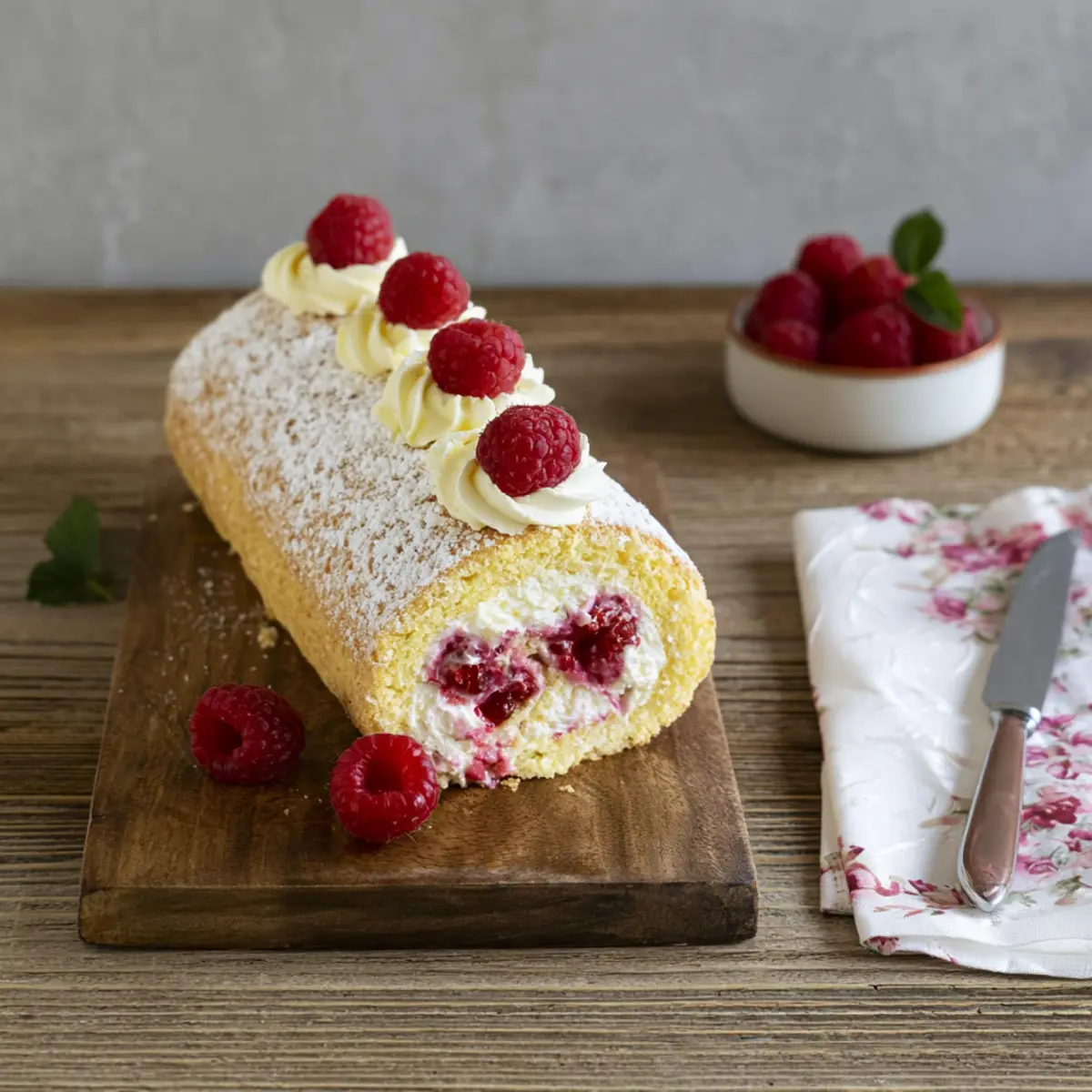 Himbeer Biskuitrolle mit Mascarponecreme