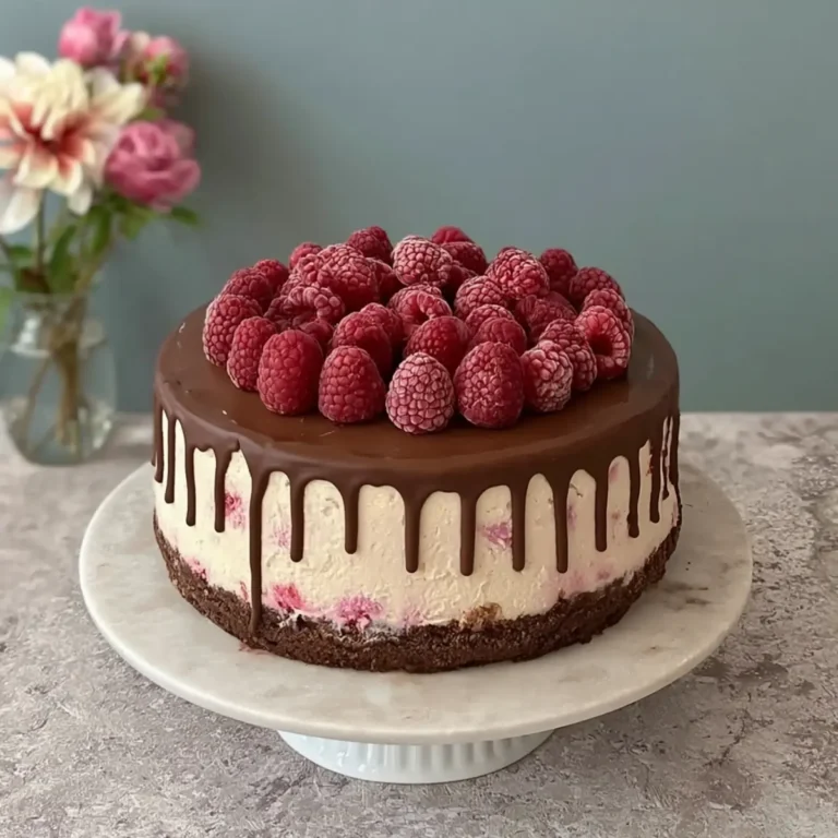 Himbeer Frischkäse Torte mit knackigem Schoko Drip