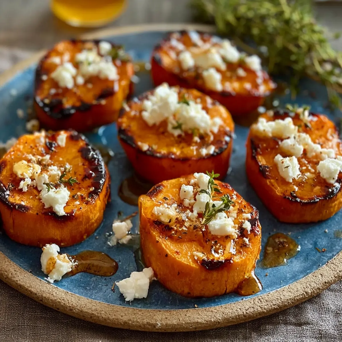 Süßkartoffelrondellen mit Honig und Feta