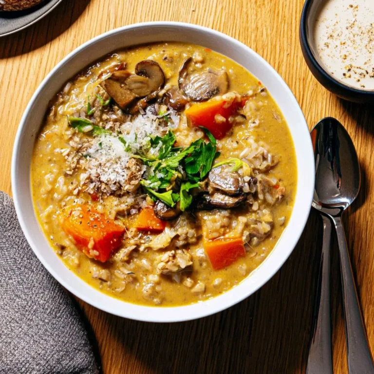 Wildreissuppe mit Kürbis und Pilzen