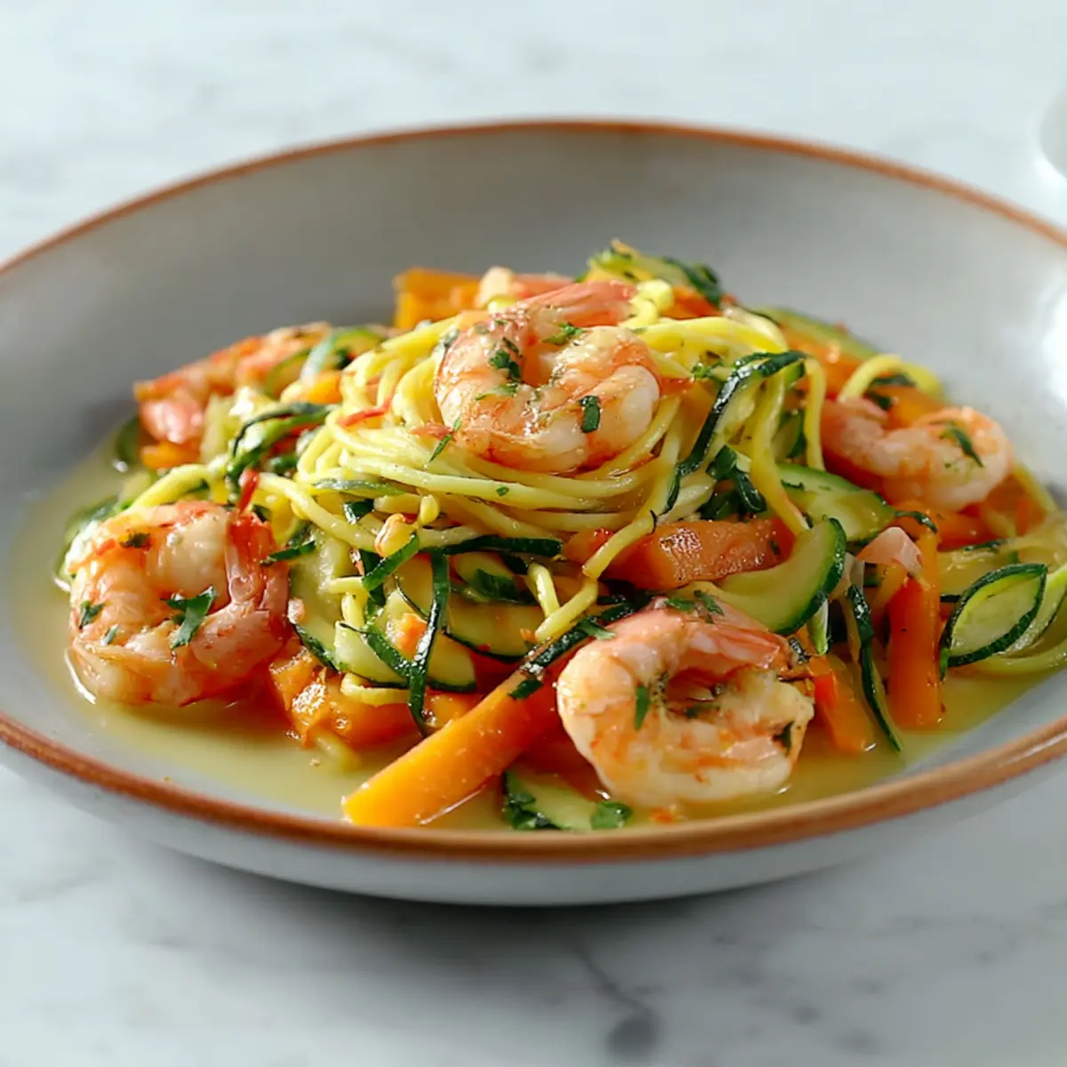 Wok mit Garnelen und Gemüse Spaghetti