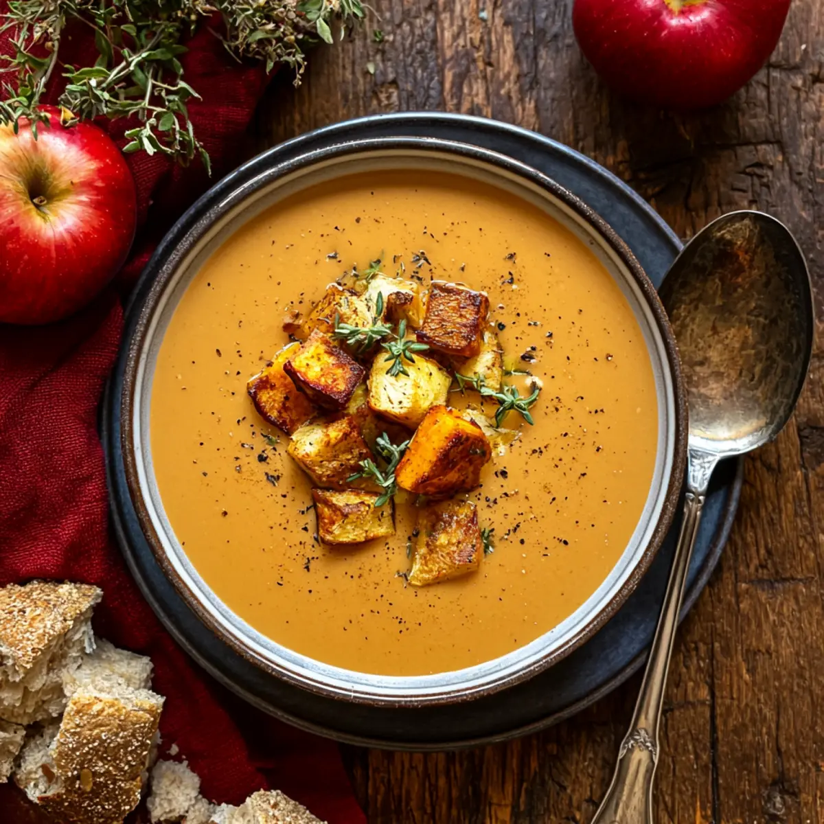 cremige geröstete Apfel Kürbis Suppe