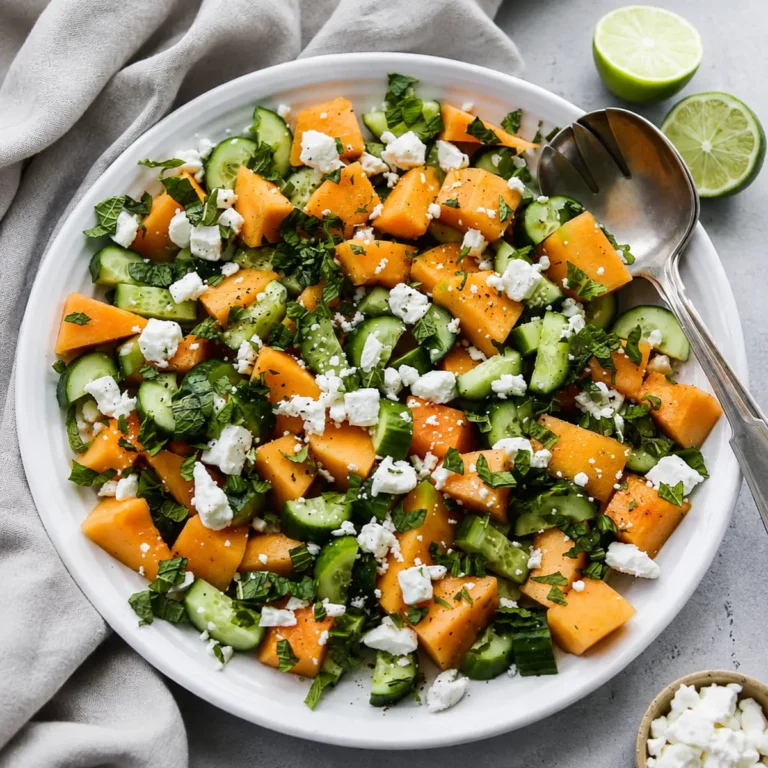 Cantaloupe Melonensalat mit Gurke und Feta