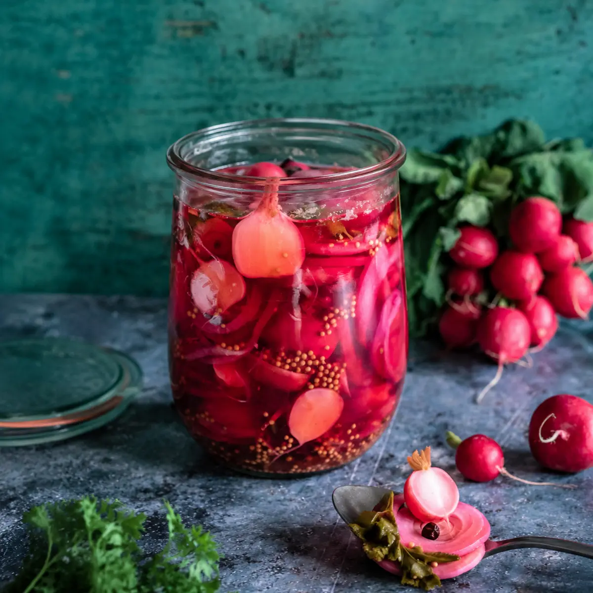 Eingelegte Radieschen und Zwiebel Pickels