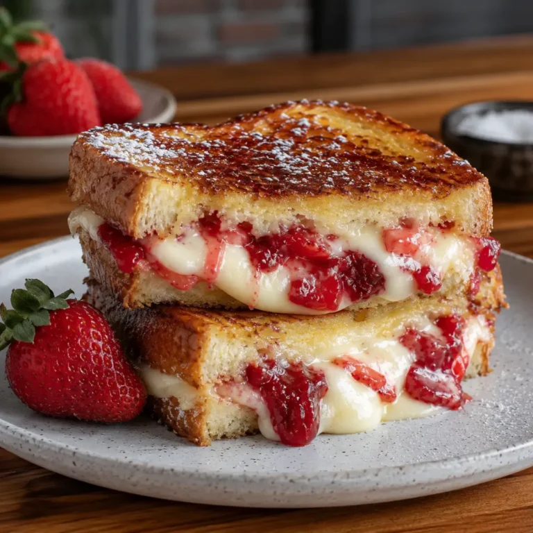 Gefüllter fluffiger French Toast mit Erdbeeren