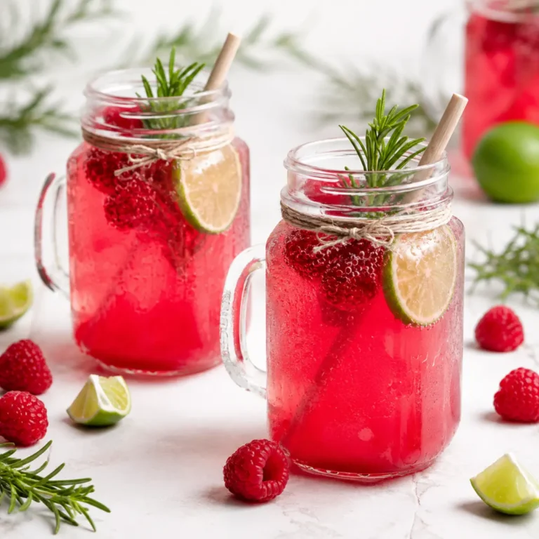 Himbeer Limonade mit Rosmarin und Limette