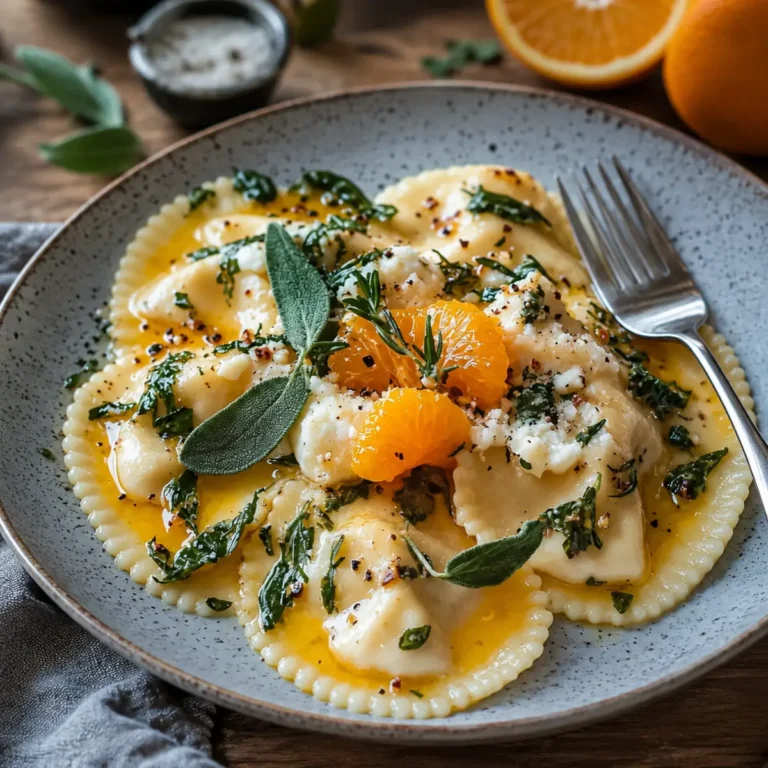Kürbis Burrata Ravioli mit Orangen Salbei Butter