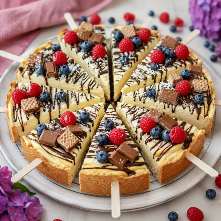 Käsekuchen am Stiel mit Schokolade und Beeren