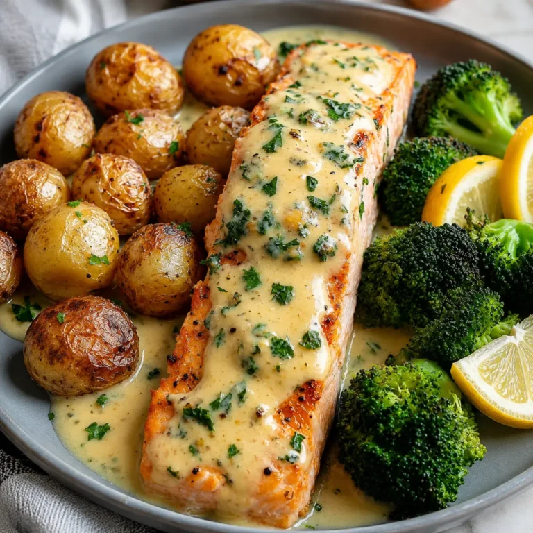 Lachs in Zitronen Butter mit knusprigen Kartoffeln und Brokkoli