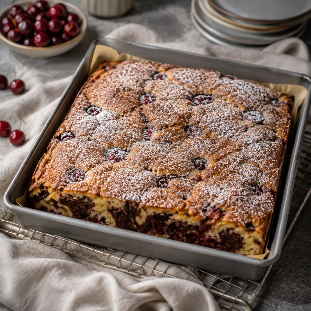 Marmorkuchen mit Kirschen vom Blech