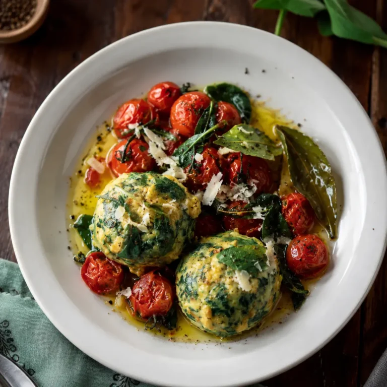 Parmesan Spinatknödel mit Salbeibutter und Tomaten