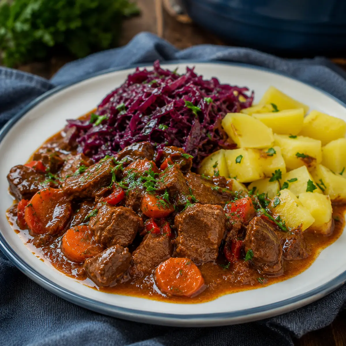 Rindergulasch mit Paprika und Möhren